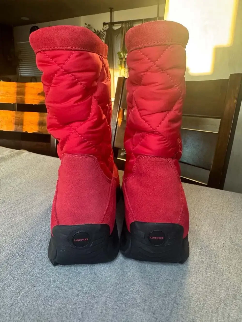 Lands' End Women's Quilted Suede Front Zip Winter Boots with PrimaLoft